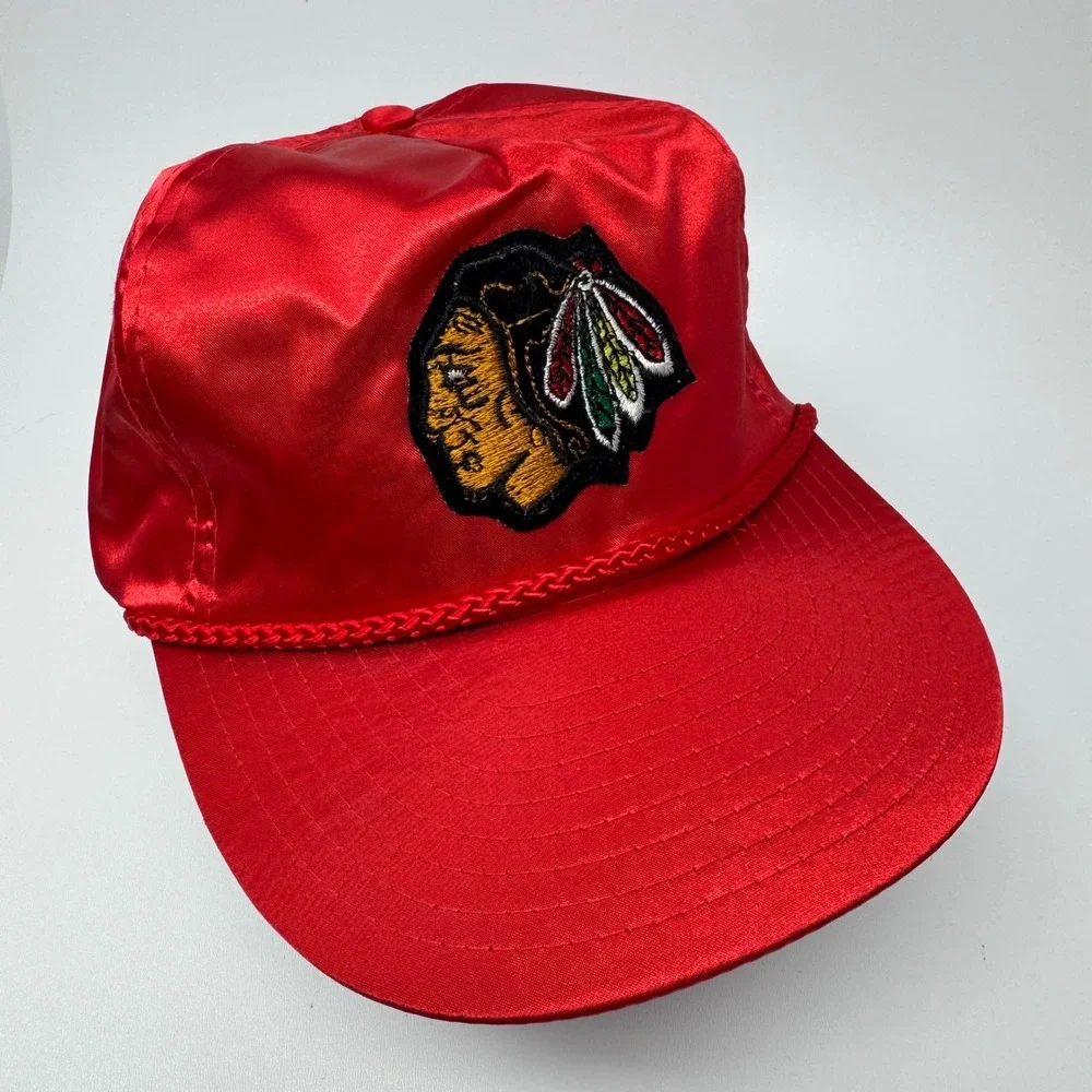 Vintage‎ Chicago Blackhawks Nissin Red Satin Rope Snapback Hat Mens NHL Cap